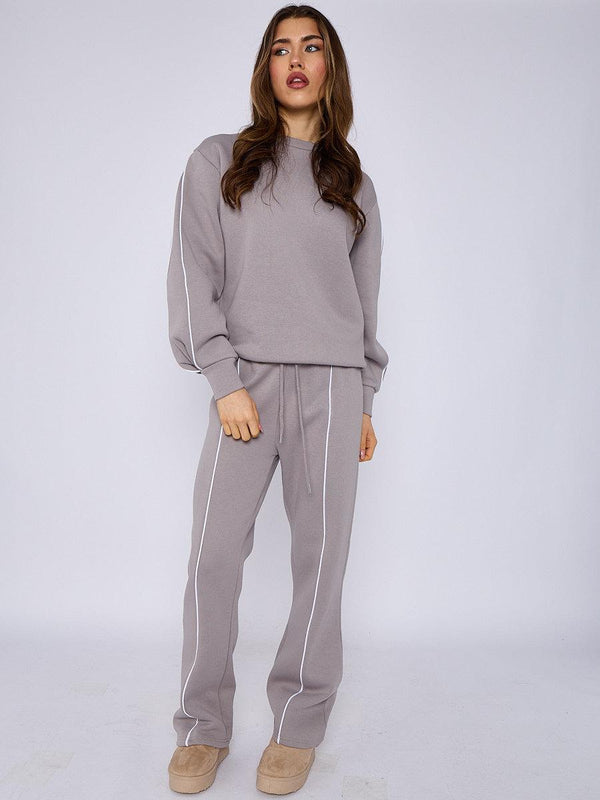 Kind Vibe Women's Sleeve Pipping Sweatshirt & Jogger Co Ord Set - Dove Grey