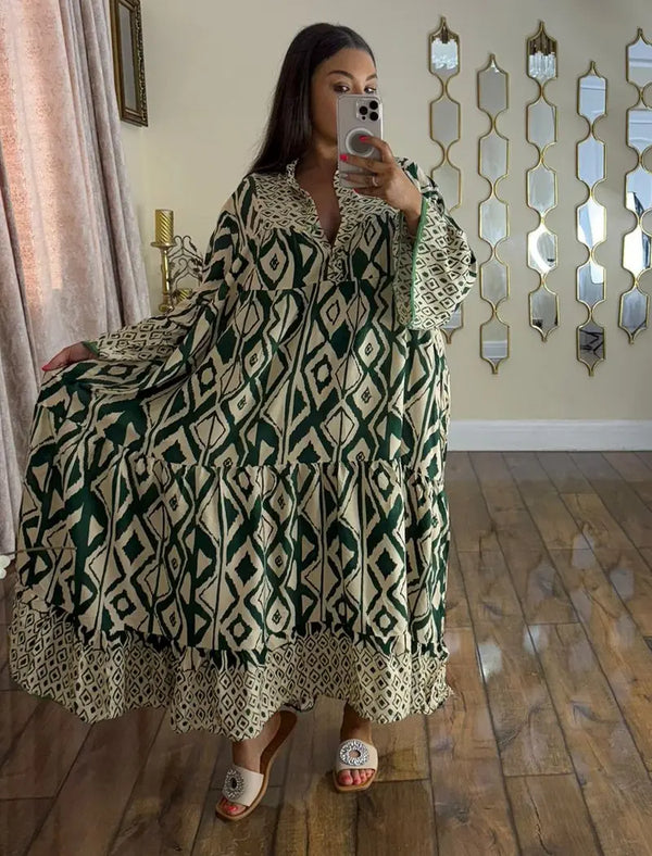 Kind Vibe Womens Maxi Summer Printed Dress (One Size 8-20) - Green