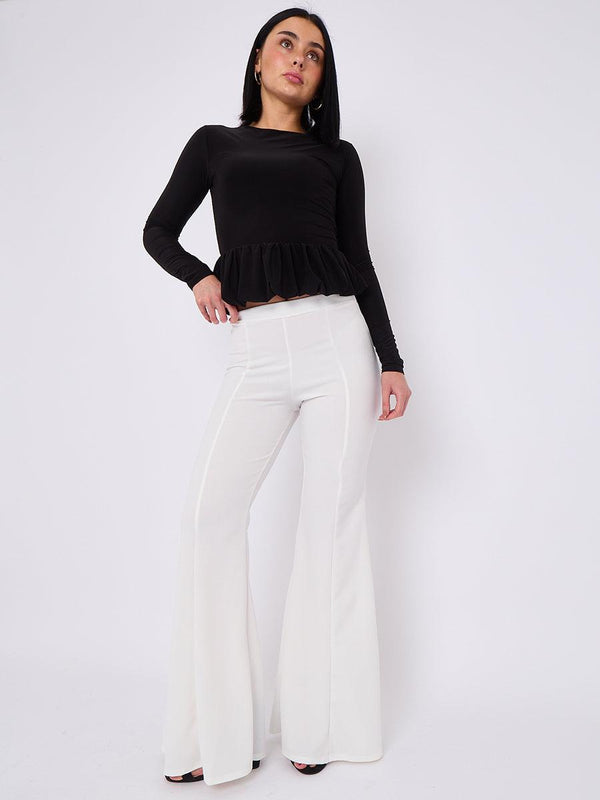Kind Vibe Women's Ladies High Waist Flared Trousers - White