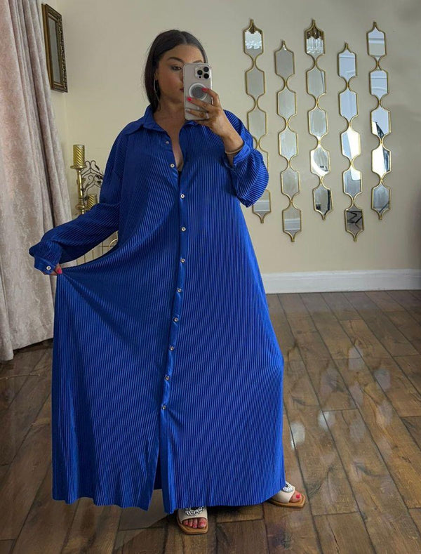 Kind Vibe Women's Pleated Satin Maxi Summer Dress (One Size 8-20)plated - Royal Blue