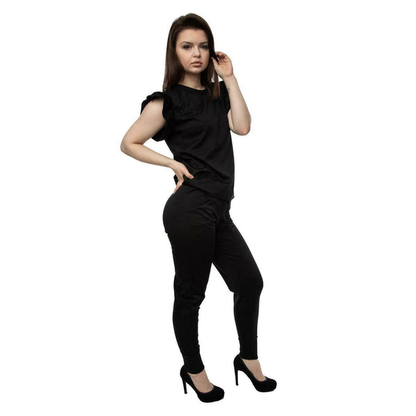 Kind Vibe Women's Frill Boxy With Trouser Co Ord Set - Black