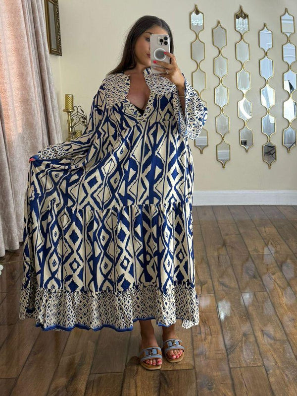 Kind Vibe Women's Maxi Summer Printed Dress (One Size 8-20) - Blue