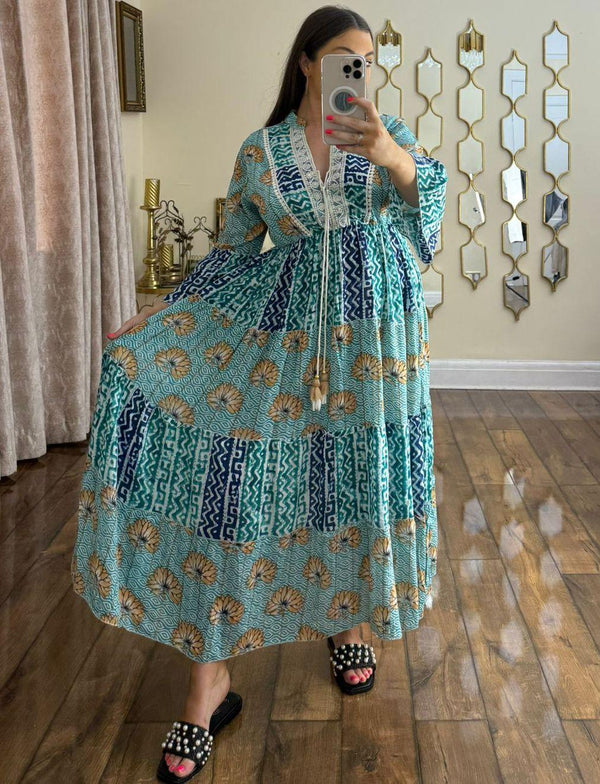 Kind Vibe Women's Printed Maxi Summer Dress (One Size 6-16) - Sage Green