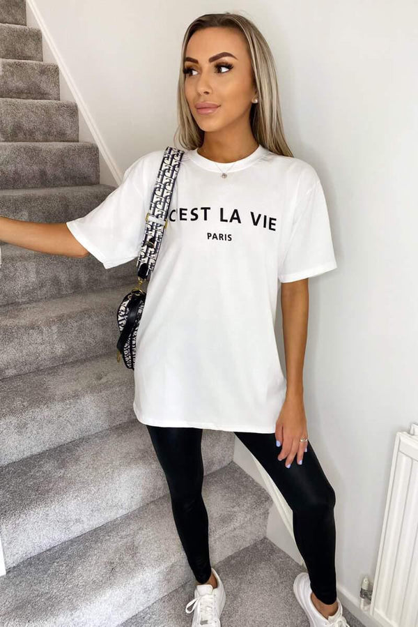 Kind Vibe Women's C’esta La Vie Over Sized T Shirt Top - White