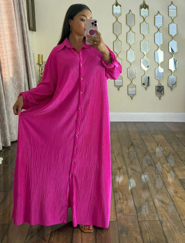 Kind Vibe Womens Pleated Satin Maxi Summer Dress (One Size 8-20) - Fuchsia
