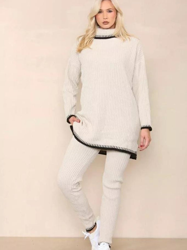 Kind Vibe Women's Ribbed Polo Loungewear 2 Pcs Stitch Co-Ord Set (One Size 6-16) Womenswear - Beige