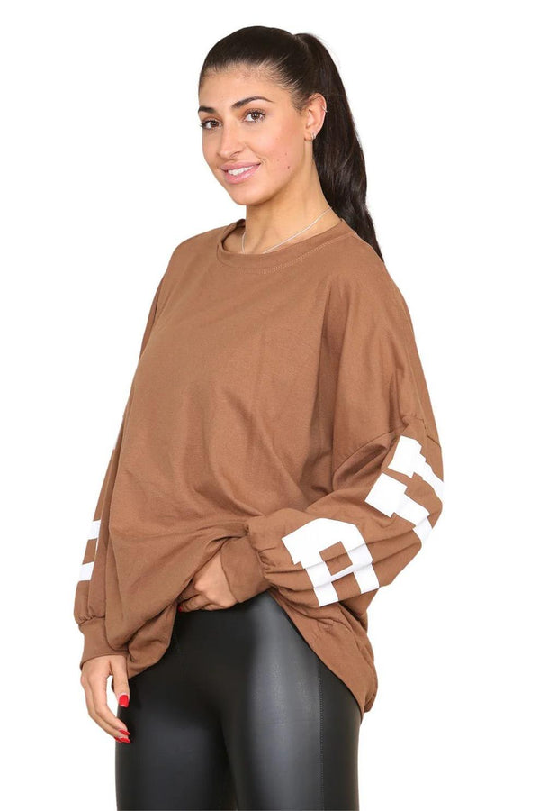 Kind Vibe Women's Buffalo Slogan Print Oversized Jumper Dress One Size (6-18) - Camel