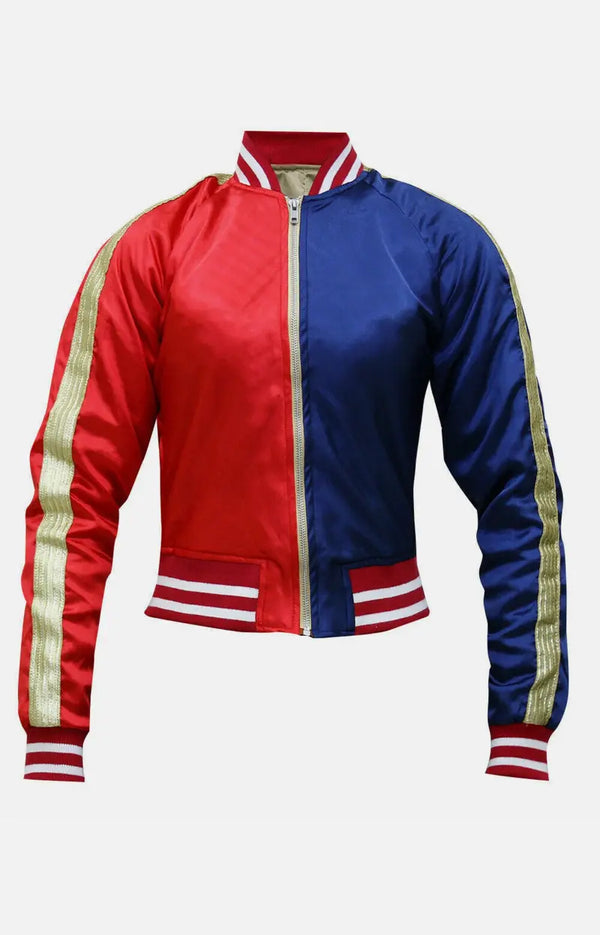 Kind Vibe Women's Harley Quinn Halloween Red Blue Jocker Bomber Jacket Shorts Legging