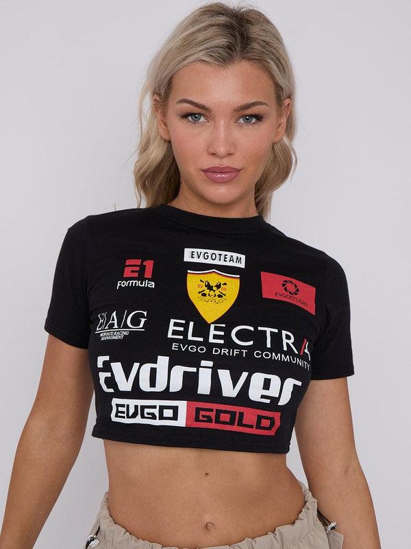 Kind Vibe Women's Electra Graphic Printed Crop Top - Black