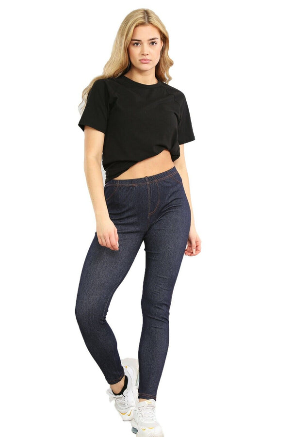 Kind Vibe Women's Stretchy Denim Look Jeggings Legging (S/M - 5XL - Navy Blue