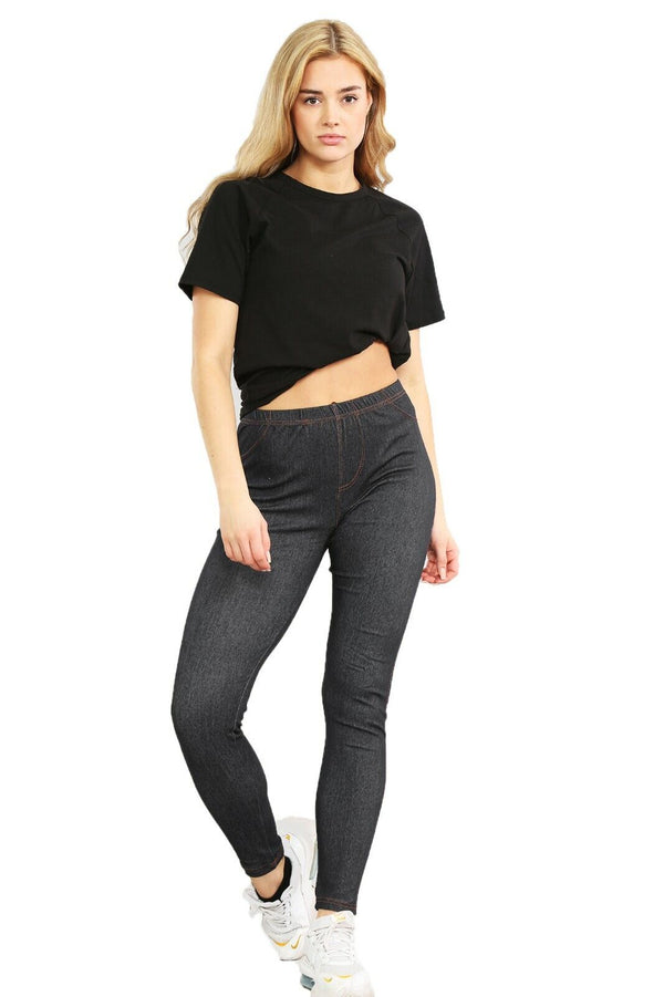 Kind Vibe Women's Stretchy Denim Look Jeggings Legging (S/M - 5XL - Black