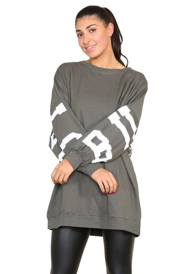 Kind Vibe Women's Buffalo Slogan Print Oversized Jumper Dress One Size (6-18) - Khaki