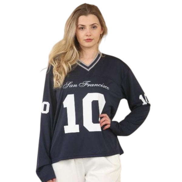 Kind Vibe No. 10 Women's Football Jersey T Shirt Top - Navy