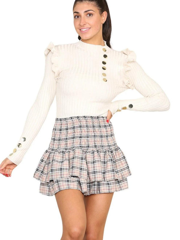 Kind Vibe Women's Button Detail Jumper with Frill - Cream