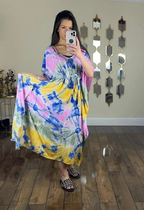 Kind Vibe Women's Tie Dye Maxi Summer Dress (One Size 6-20)