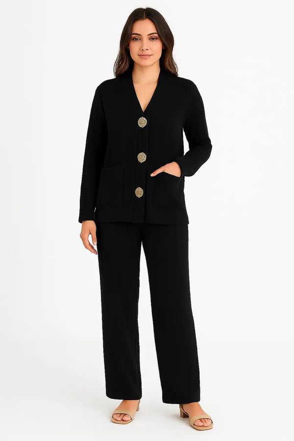 Kind Vibe Women's Gold Button Long Sleeve Top and Trouser Co-Ord Set