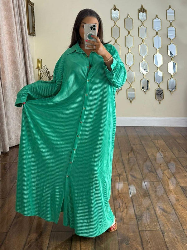 Kind Vibe Women's Pleated Satin Maxi Summer Dress (One Size 8-20)plated - Green