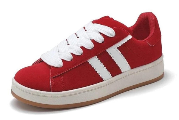 Kindvibe BM1101 Faux Leather Side Details Womens Trainers - Red White