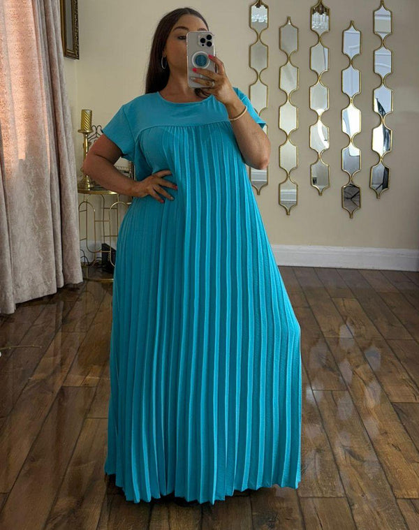 Kind Vibe Women's Long Pleated Summer Maxi Dress with Pockets - Teal