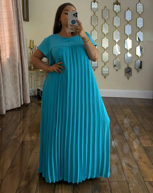 Kind Vibe WOmens Long Pleated Summer Maxi Dress With Pockets - Teal