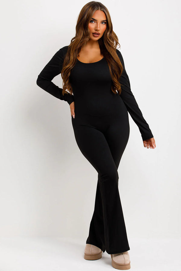 Kind Vibe Women's Long Sleeve Scrunch Bum Jumpsuit Comfortable(3355) - Black