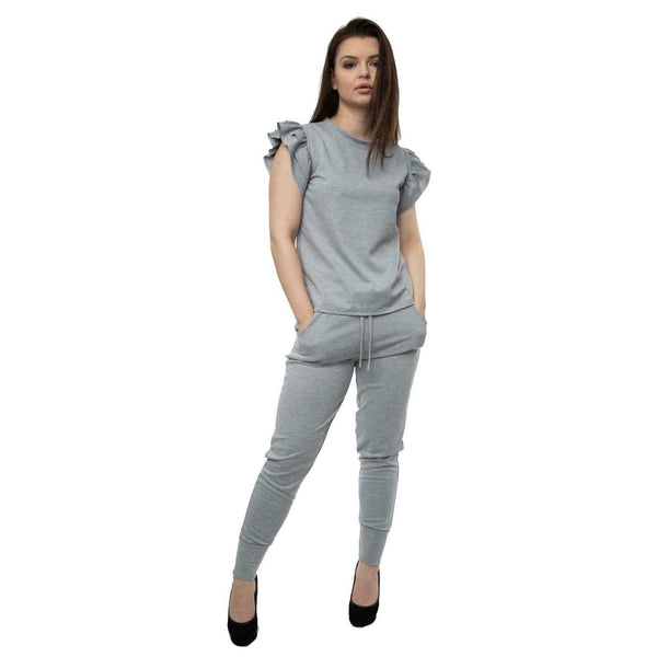 Kind Vibe Women's Frill Boxy With Trouser Co Ord Set - Grey