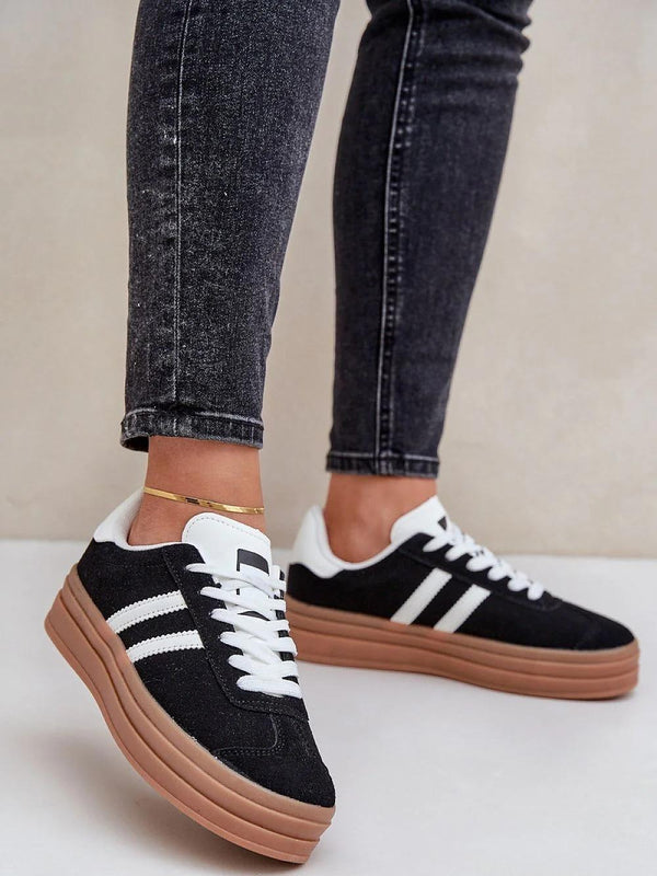 Kind Vibe Women's Faux Suede Platform Lace up Trainers Shoes