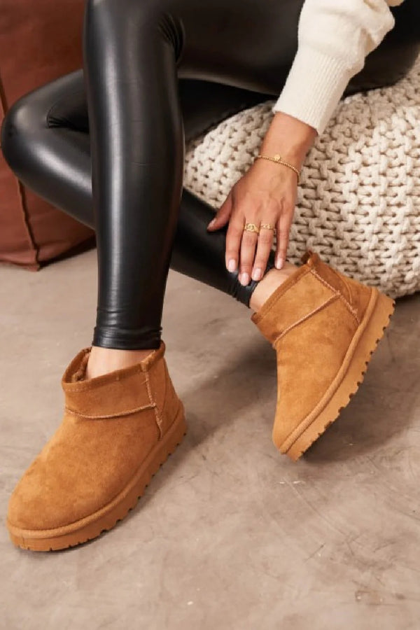 Kind Vibe Women's Faux Suede Fur Lined Ankle Boots - Chestnut