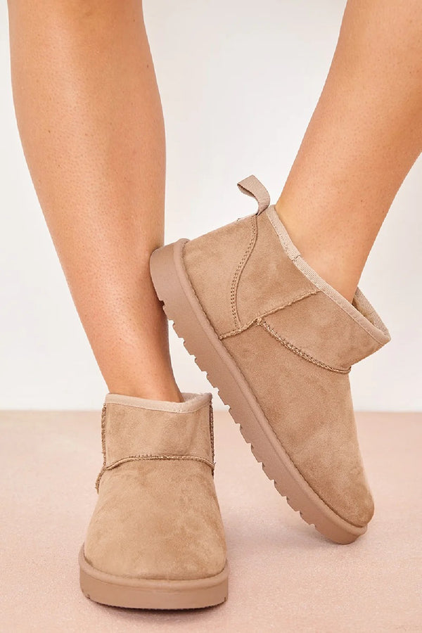 Kind Vibe Women's Faux Suede Fur Lined Ankle Boots - Camel