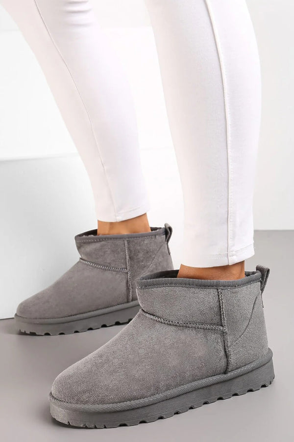 Kind Vibe Women's Faux Suede Fur Lined Ankle Boots - Grey