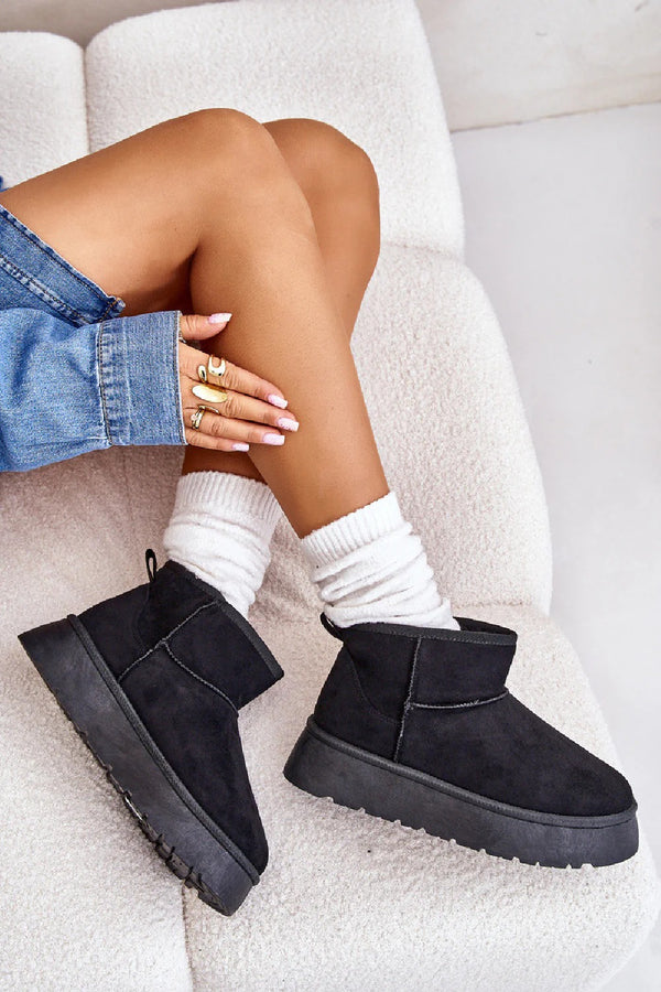 Kind Vibe Women's Faux Fur Lined Platform Ankle Boots - Black