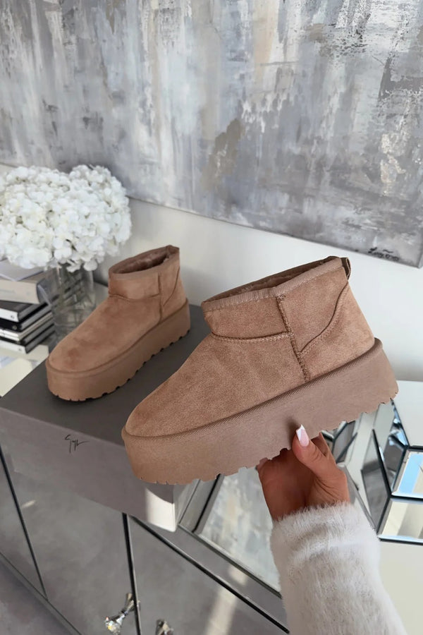 Kind Vibe Women's Faux Fur Lined Platform Ankle Boots - Camel