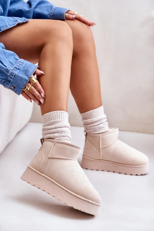 Kind Vibe Women's Faux Fur Lined Platform Ankle Boots - Cream
