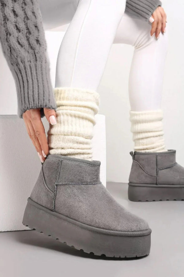 Kind Vibe Women's Faux Fur Lined Platform Ankle Boots - Grey