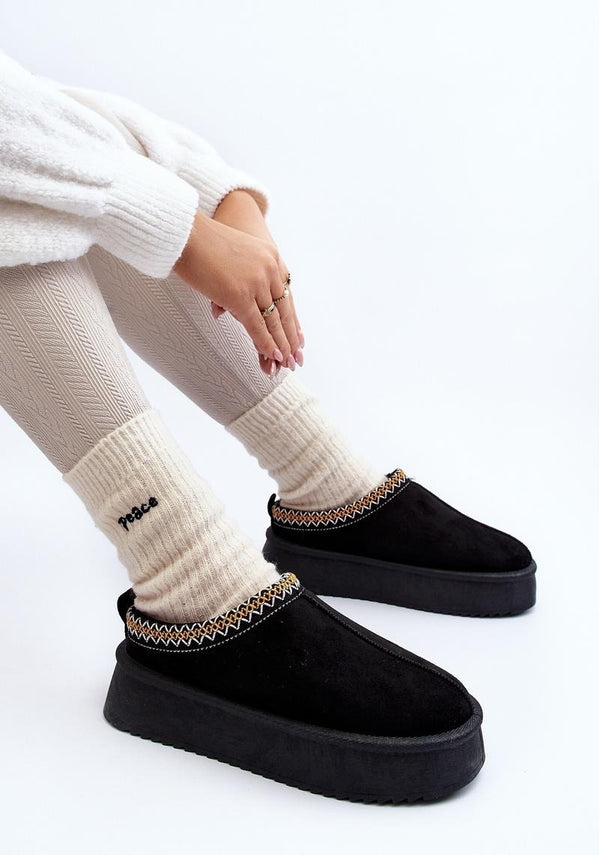 Kind Vibe Women's Faux Suede Fur Platform Slippers - Black Yellow