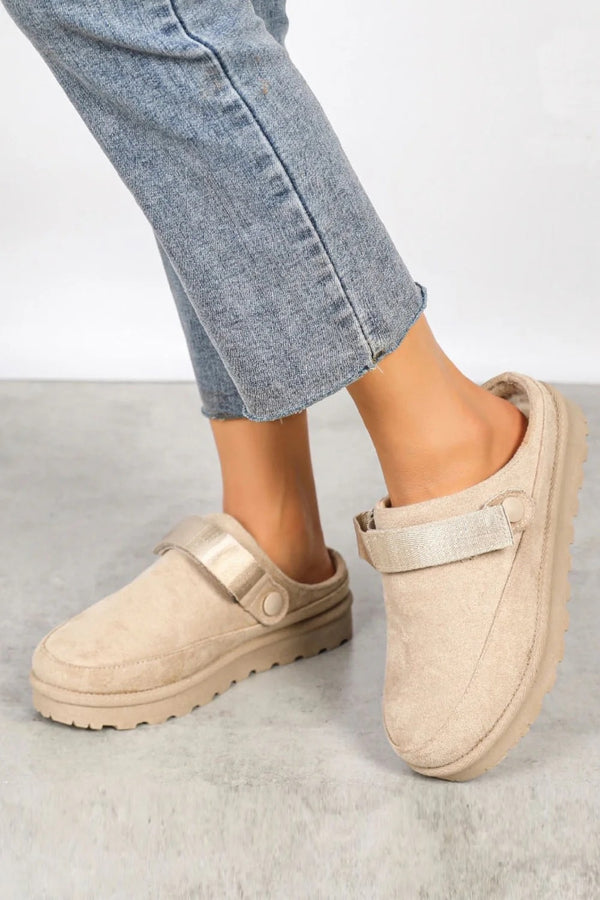 Kind Vibe Women's Faux Suede Strappy Clogs Slip-ons Slippers Mules - Beige