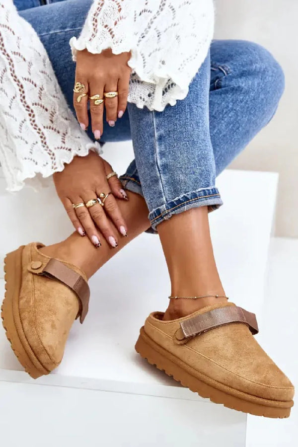 Kind Vibe Women's Faux Suede Strappy Clogs Slip-ons Slippers Mules - Chestnut