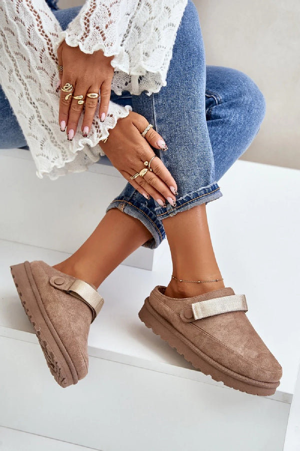 Kind Vibe Women's Faux Suede Strappy Clogs Slip-ons Slippers Mules - Khaki