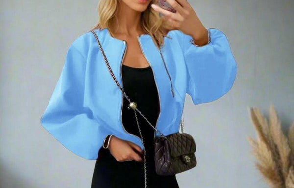 Kind Vibe Women's Premium Quality Bomber Jacket Made in Italy - Sky Blue