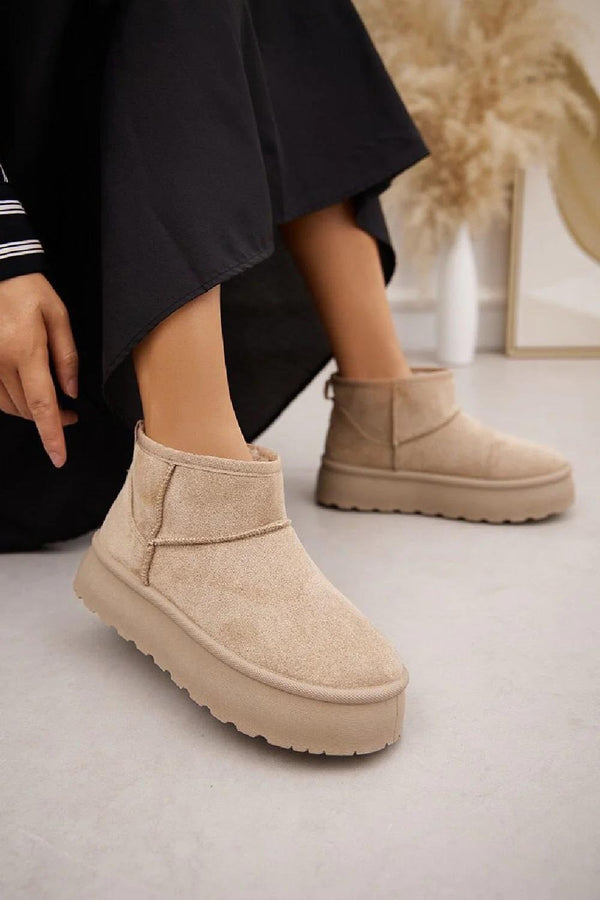 Kind Vibe Women's Faux Fur Lined Platform Ankle Boots - Taupe
