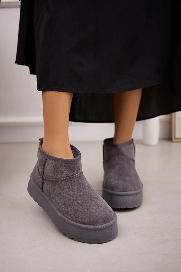 Kind Vibe Women's Faux Fur Lined Platform Ankle Boots - Charcoal