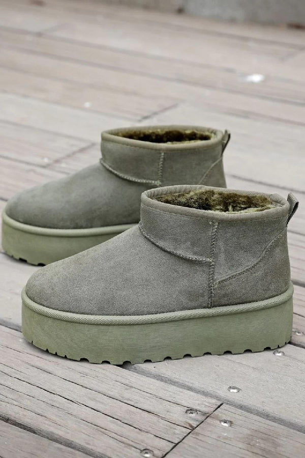 Kind Vibe Women's Faux Fur Lined Platform Ankle Boots - Olive Green