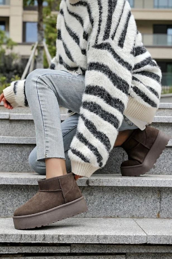 Kind Vibe Women's Faux Fur Lined Platform Ankle Boots - Brown