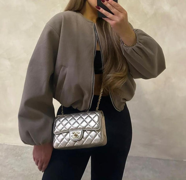 Kind Vibe Women's Premium Quality Bomber Jacket Made in Italy - Taupe