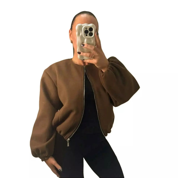 Kind Vibe Women's Premium Quality Bomber Jacket Made in Italy - Brown