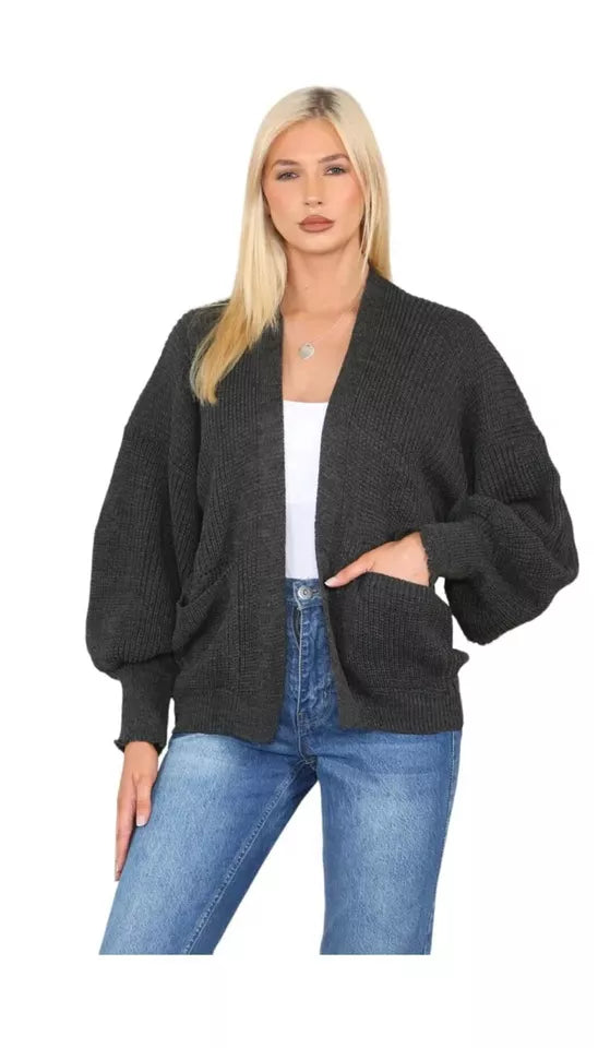 Kind Vibe Women's Cropped Baloon Cardigan (Many colours One size 6-22) Knitwear - Black