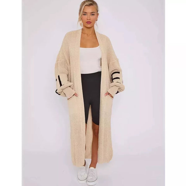 Kind Vibe Women's Longline Love Detail Balloon Sleeve Knitted Cardigan Knitwear - Beige