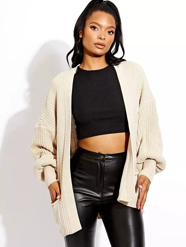 Kind Vibe Women's Cropped Baloon Cardigan (Many colours One size 6-22) Knitwear - Beige