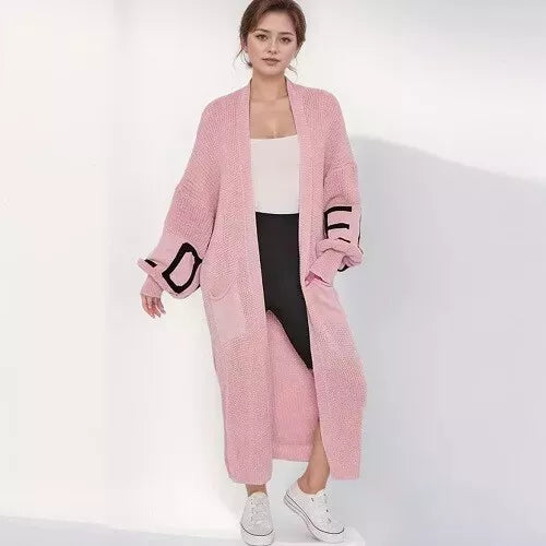Kind Vibe Women's Longline Love Detail Balloon Sleeve Knitted Cardigan Knitwear - Pink