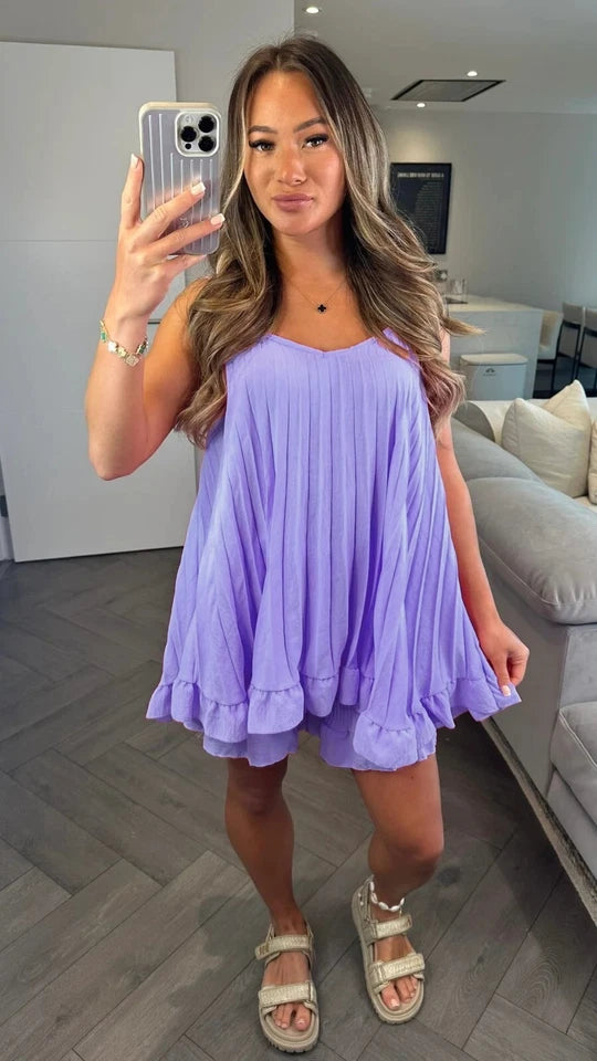 Kind Vibe Women's Frill Pleated Cami Vest Short Top (One Size 6-14) Cami Top Comfort - Lilac